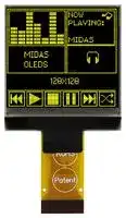 MCOT128128C1V-YM: Graphic OLED, 128 x 128 Pixels, Yellow on Black, 3V, I2C, Parallel, SPI, 33.8mm x 36.5mm, -40 °C