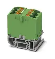 3274108: Panel Mount Barrier Terminal Block, Green, 24 A, 690 V, 6 Pole, Push In, 12 AWG