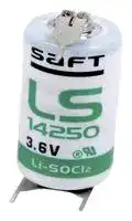 LST142503PFRP: Battery, 3.6 V, 1/2AA, Lithium Thionyl Chloride, 1.1 Ah, PCB Pins, 1