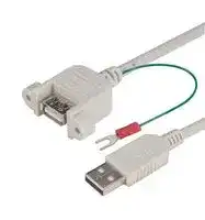 UPMAAGND-3M: USB Cable, Type A Plug to Type A Receptacle + Spade Terminal, 3 m, 9.8 ft, USB 2.0, Light Grey