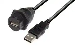 WPUSBAX-03M: USB Cable, USB Type A Plug to USB Type A Receptacle, 300 mm, 1 ft, USB 2.0, Black