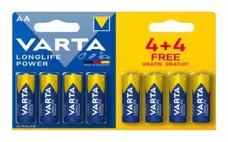 04906121448: Battery, 1.5 V, AA, Alkaline, Raised Positive and Flat Negative, 8