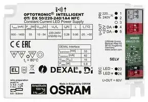 OTI-DX-50/220-240/1A4-NFC: LED Driver, LED Lighting, 55 W, 60 VDC, 1.4 A, Constant Current, 198 V