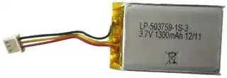 LP-503759-1S-3: Rechargeable Battery, 3.7 V, Lithium Polymer, 1.35 Ah, Connector, 1
