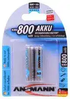 5030982: Rechargeable Battery, Pack of 2, 1.2 V, Nickel Metal Hydride, 800 mAh, AAA