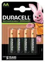 DURACELL RCR ULTRA 2500MAH AA X4: Rechargeable Battery, 1.2 V, Nickel Metal Hydride, 2.5 Ah, AA, 4