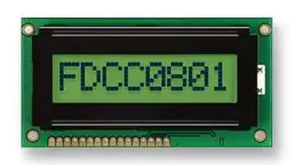 FC0801A04-RNNYBW-16*E: Alphanumeric LCD, 8 x 1, Black on Yellow / Green, 3V, English, Japanese, Reflective
