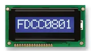 FC0801A04-NSWBBW-91SE: Alphanumeric LCD, 8 x 1, White on Blue, 3V, English, Japanese, Transmissive