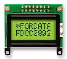 FC0802E00-FHYYBW-51SR: Alphanumeric LCD, 8 x 2, Black on Yellow / Green, 5V, English, Russian, Transflective