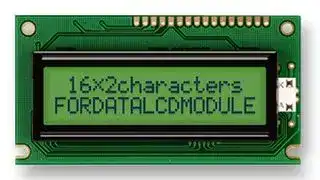 FC1602E04-RNNYBW-16*E: Alphanumeric LCD, 16 x 2, Black on Yellow / Green, 3V, English, Japanese, Reflective