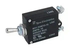 W31-X2M1G-10: Thermal Circuit Breaker, Toggle Actuator, W31 Series, 10 A, 1 Pole, 50 V, 240 V, Panel