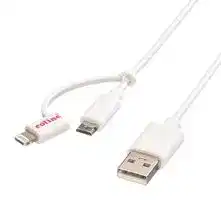 11.02.8325: USB Cable, Type A Plug to Lightning Connector, Micro Type B Plug, 1 m, 3.28 ft, USB 2.0, White
