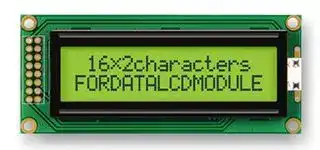 FC1602B01-FHYYBW-51SK: Alphanumeric LCD, 16 x 2, Black on Yellow / Green, 5V, English, Euro, Transflective