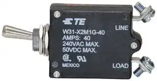 W31-X2M1G-40: Thermal Circuit Breaker, Toggle Actuator, W31 Series, 40 A, 1 Pole, 50 V, 240 V, Panel