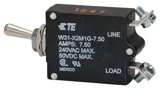 W31-X2M1G-7.50: Thermal Circuit Breaker, Toggle Actuator, W31 Series, 7.5 A, 1 Pole, 50 V, 240 V, Panel