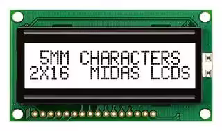 MC21605H6W-GPTLW3.3-V2: Alphanumeric LCD, 16 x 2, Black on White, 3.3V, Parallel, English, Japanese, Transflective