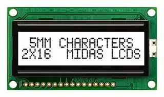 MC21605H6W-GPTLW3.3-V2: Alphanumeric LCD, 16 x 2, Black on White, 3.3V, Parallel, English, Japanese, Transflective