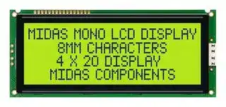 MC42008A6W-SPTLY: Alphanumeric LCD, 20 x 4, Black on Yellow / Green, 5V, Parallel, English, Japanese, Transflective