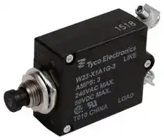 W23-X1A1G-3: Thermal Circuit Breaker, Push/Pull Actuator, W23 Series, 3 A, 1 Pole, 50 V, 240 V, Panel