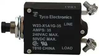 W23-X1A1G-35: Thermal Circuit Breaker, Push/Pull Actuator, W23 Series, 35 A, 1 Pole, 50 V, 240 V, Panel