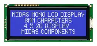 MC42008A6W-BNMLW: Alphanumeric LCD, 20 x 4, White on Blue, 5V, Parallel, English, Japanese, Transmissive