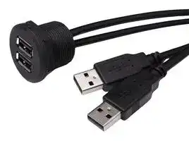 MP015826: USB Cable, C4 Panel Mount, IP67, 2x Type A USB Plug to 2x Panel Type A Receptacle, 300 mm, 11.8 "