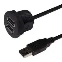 MP015827: USB Cable, C4 Panel Mount, IP67, Type A USB Plug to 2x Panel Type A Receptacle, 300 mm, 11.8 "