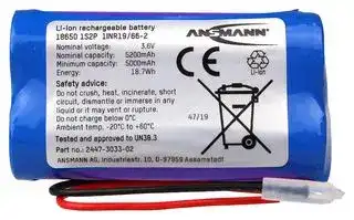 2447-3033-02 — Rechargeable Battery, 3.6 V, Lithium Ion, 5.2 Ah, Wire Leads, 1