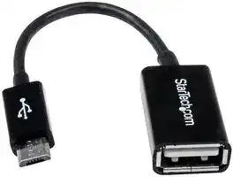 UUSBOTG: USB Cable, Micro Type B Plug to Type A Receptacle, 127 mm, 5 ", USB 2.0 OTG, Black