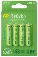 GPRHC212E016: Rechargeable Battery, 1.2 V, Nickel Metal Hydride, 2 Ah, AA, Raised Positive and Flat Negative, 4