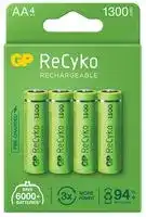GPRHC132E003: Rechargeable Battery, 1.2 V, Nickel Metal Hydride, 1.3 Ah, AA, Raised Positive and Flat Negative