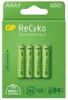 GPRHCH63E018: Rechargeable Battery, 1.2 V, Nickel Metal Hydride, 650 mAh, AAA