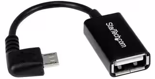 UUSBOTGRA: USB Cable, 5in Right Angle Micro USB to USB OTG Host Adapter M/F