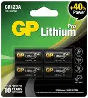 GPPCL123A121: Battery, 3 V, CR123A, Lithium Manganese Dioxide, 1.5 Ah, Raised Positive and Flat Negative, 4
