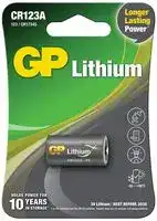 GPPCL123A098: Battery, 3 V, CR123A, Lithium Manganese Dioxide, 1.4 Ah, Raised Positive and Flat Negative, 1