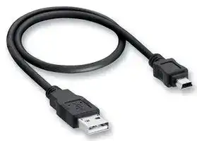 2480 01: USB Cable, Type A Plug to Mini Type B Plug, 1 m, 3.28 ft, USB 2.0, Black