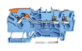 2102-5304: DIN Rail Mount Terminal Block, Through, 3 Ways, 22 AWG, 12 AWG, 2.5 mm², Clamp, 24 A