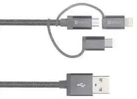 2.700271: USB Cable, 3 in 1, Type A Plug to Lightning Plug, Micro Type B Plug, Type C Plug, 1 m, 3.3 ft