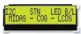 MCCOG22005A6W-SPTLYI: Alphanumeric LCD, 20 x 2, Black on Yellow / Green, 3V to 5V, I2C, English, Japanese, Transflective