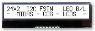 MCCOG22405A6W-FPTLWI: Alphanumeric LCD, 24 x 2, Black on White, 3V to 5V, I2C, English, Japanese, Transflective