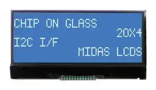MCCOG42005A6W-BNMLWI: Alphanumeric LCD, 20 x 4, White on Blue, 5V, I2C, English, Japanese, Transmissive