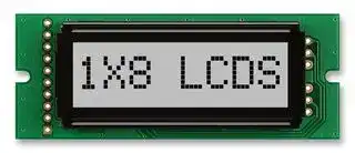 MC10808A6W-SPR-V2: Alphanumeric LCD, 8 x 1, Black on Yellow / Green, 5V, Parallel, English, Japanese, Reflective