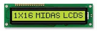 MC11609A6W-SPTLY: Alphanumeric LCD, 16 x 1, Black on Yellow / Green, 5V, Parallel, English, Japanese, Transflective