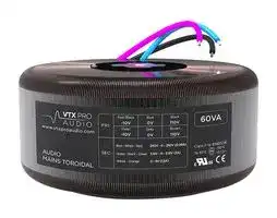 VTX-146-0001-115: Toroidal Transformer, 115 VA, 110V, 120V, 220V, 230V, 240V, 300V + 300V, 3.15V + 3.15V, 0V + 6.3V
