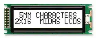 MC21605DC6W-FPTLW-V2: Alphanumeric LCD, 16 x 2, Black on White, 5V, Parallel, English, Japanese, Transflective