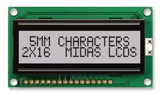 MC21605H6W-SPR3-V2: Alphanumeric LCD, 16 x 2, Black on Grey, 3V, Parallel, English, Japanese, Reflective