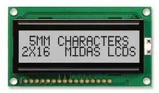 MC21605H6W-SPR3-V2: Alphanumeric LCD, 16 x 2, Black on Grey, 3V, Parallel, English, Japanese, Reflective