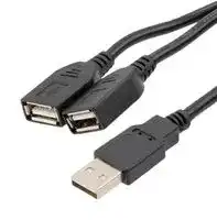 CAU2AEXT-MF-2C-5M: USB Cable, USB Type A Plug to 2x USB Type A Receptacle, 5 m, 16.4 ft, USB 2.0, Black