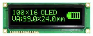 O100H016BGPP5N0000: Graphic OLED, 100 x 16 Pixels, Green on Black, 5V, Parallel, SPI, 122mm x 44mm, -40 °C