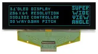 MCOT256064B1A-BM: Graphic OLED, 256 x 64 Pixels, Blue on Black, 2.5V, Multi, 88mm x 27.8mm, -40 °C